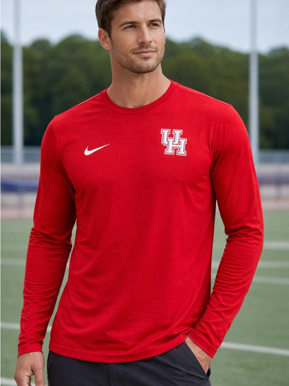 Nike Men’s Red Long-Sleeve UH Logo Performance Tee